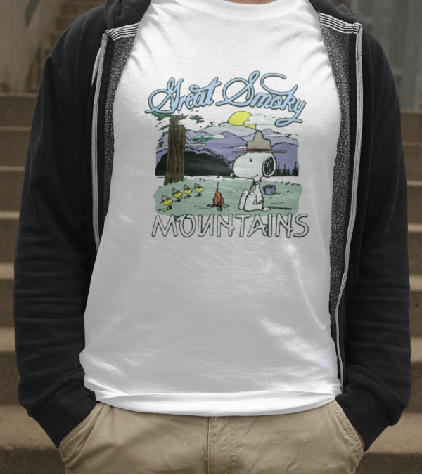 Snoopy Great Smoky Mountains Camping Scene With Woodstock Characters T-Shirt