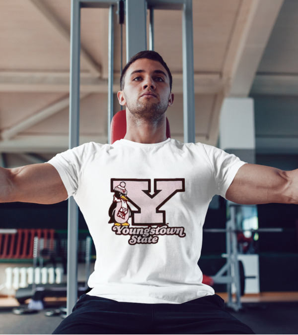 Youngstown State Pete Block Y Logo And Penguin With Scarf T-Shirt