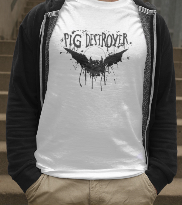 Pig Destroyer Heavy Metal Band Logo With Bat And Splatter Elements T-Shirt