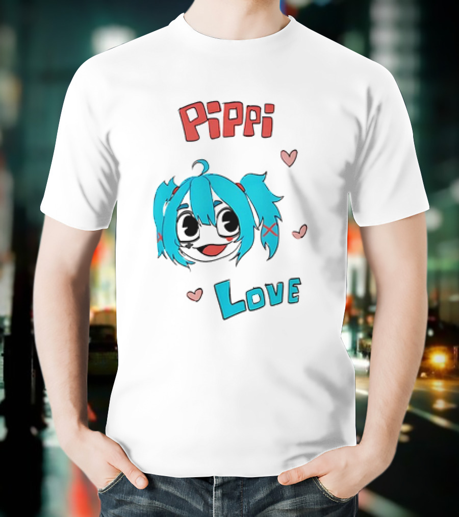 Pippi Love Blue Hair Cute Hearts T-Shirt