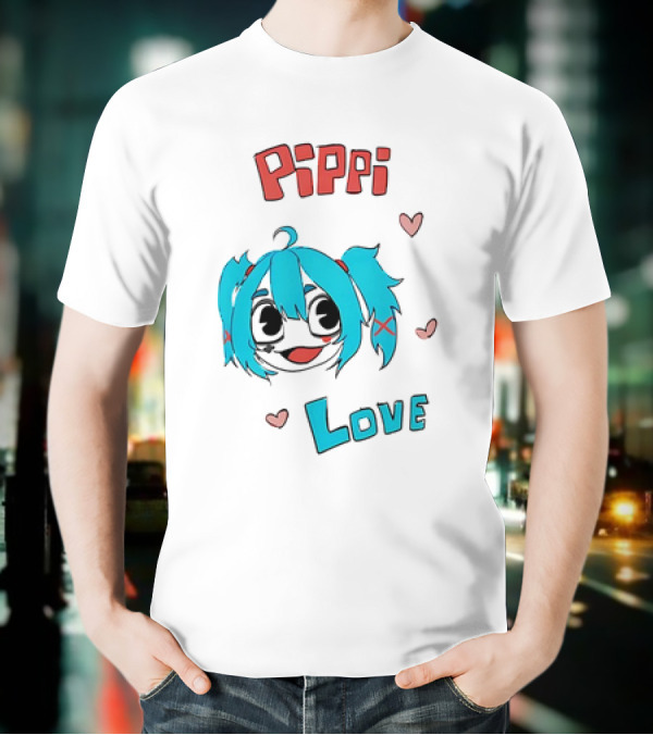 Pippi Love Blue Hair Cute Hearts T-Shirt