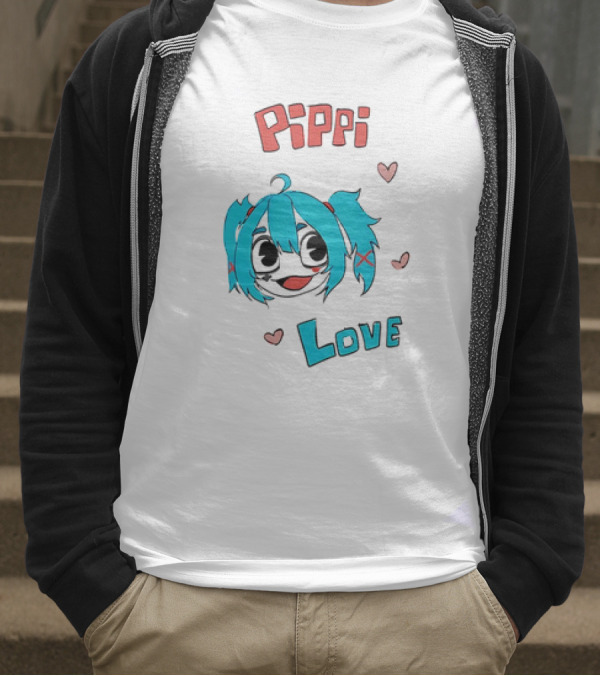 Pippi Love Blue Hair Cute Hearts T-Shirt