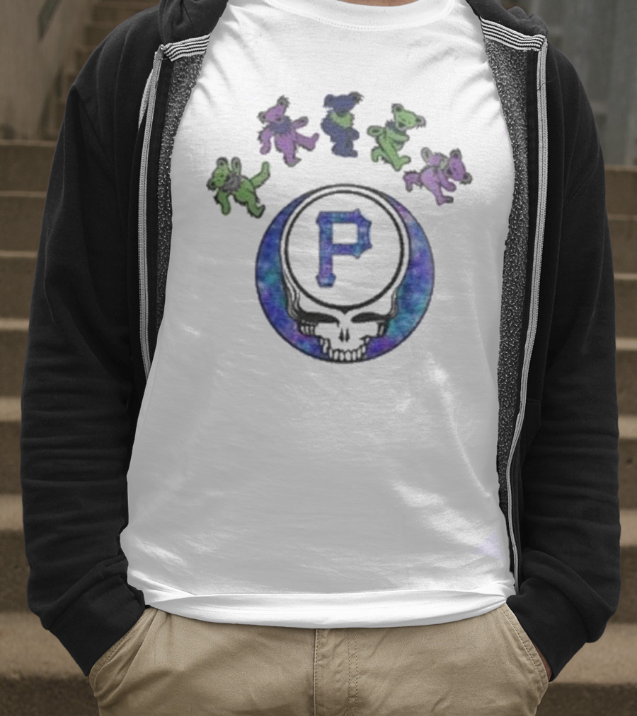 Pittsburgh Pirates 2025 Grateful Dead Skull And Dancing Bears Night Baseball T-Shirt