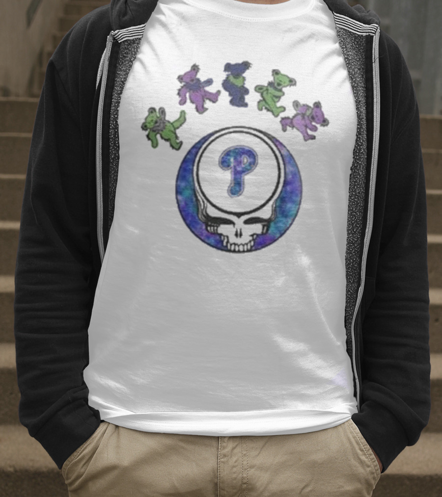 Philadelphia Phillies 2025 Grateful Dead Night Skull And Dancing Bears T-Shirt