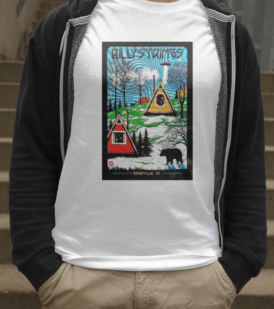 Billy Strings Feb 6-8 2025 ExploreAsheville.com Arena NC Cabin UFO Bear Forest T-Shirt