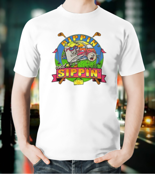 Rippin’ And Sippin’ Golf Old Row Funny Cartoon Golfing Cooler T-Shirt