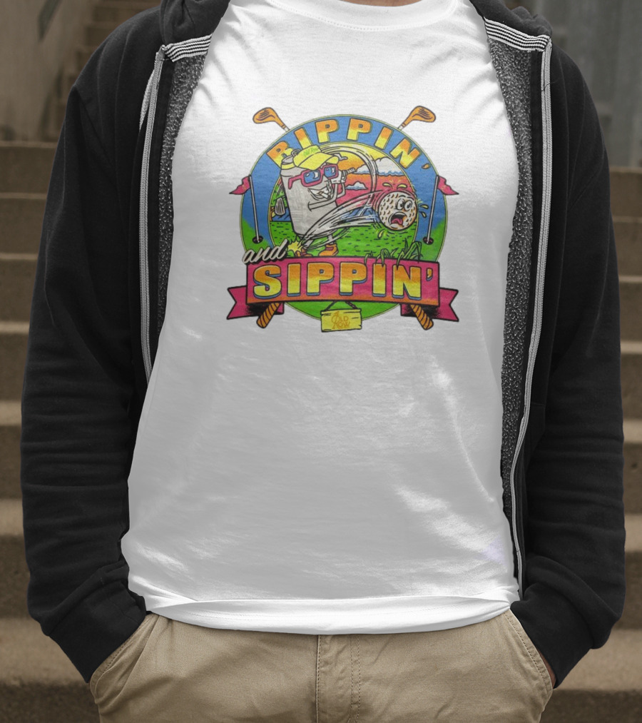 Rippin’ And Sippin’ Golf Old Row Funny Cartoon Golfing Cooler T-Shirt
