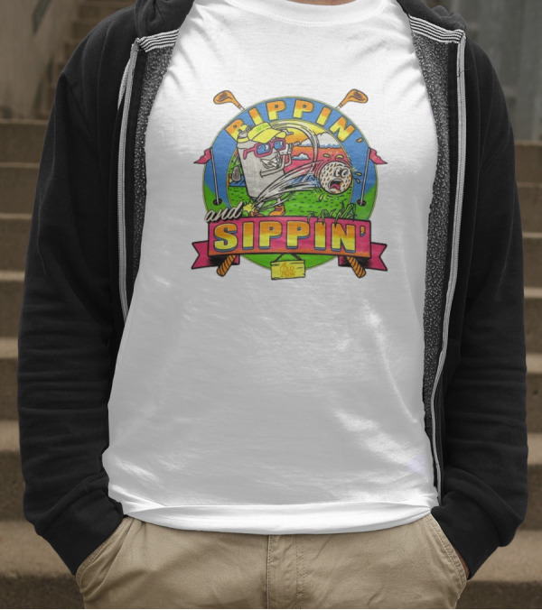 Rippin’ And Sippin’ Golf Old Row Funny Cartoon Golfing Cooler T-Shirt