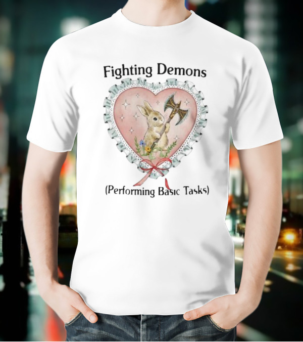 Rabbit With Axe In Heart Frame Surrounded By Stars And Flowers T-Shirt