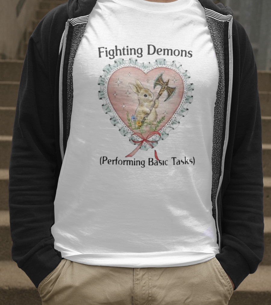 Rabbit With Axe In Heart Frame Surrounded By Stars And Flowers T-Shirt