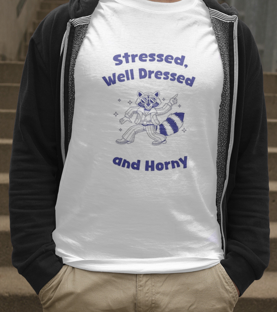 Stressed Well Dressed And Horny Raccoon With Sparkles T-Shirt