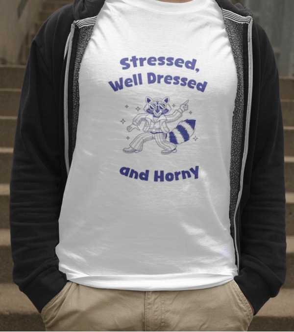 Stressed Well Dressed And Horny Raccoon With Sparkles T-Shirt