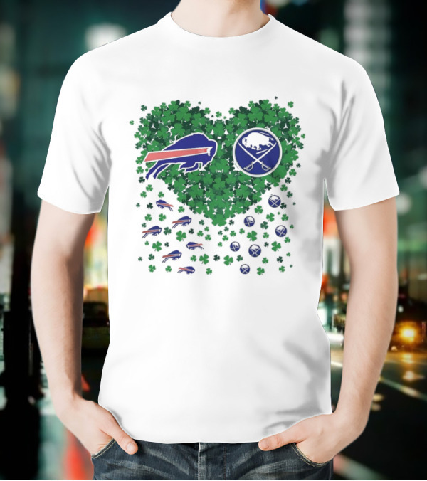 Buffalo Bills Heart Shamrock With Buffalo Hockey Symbol T-Shirt