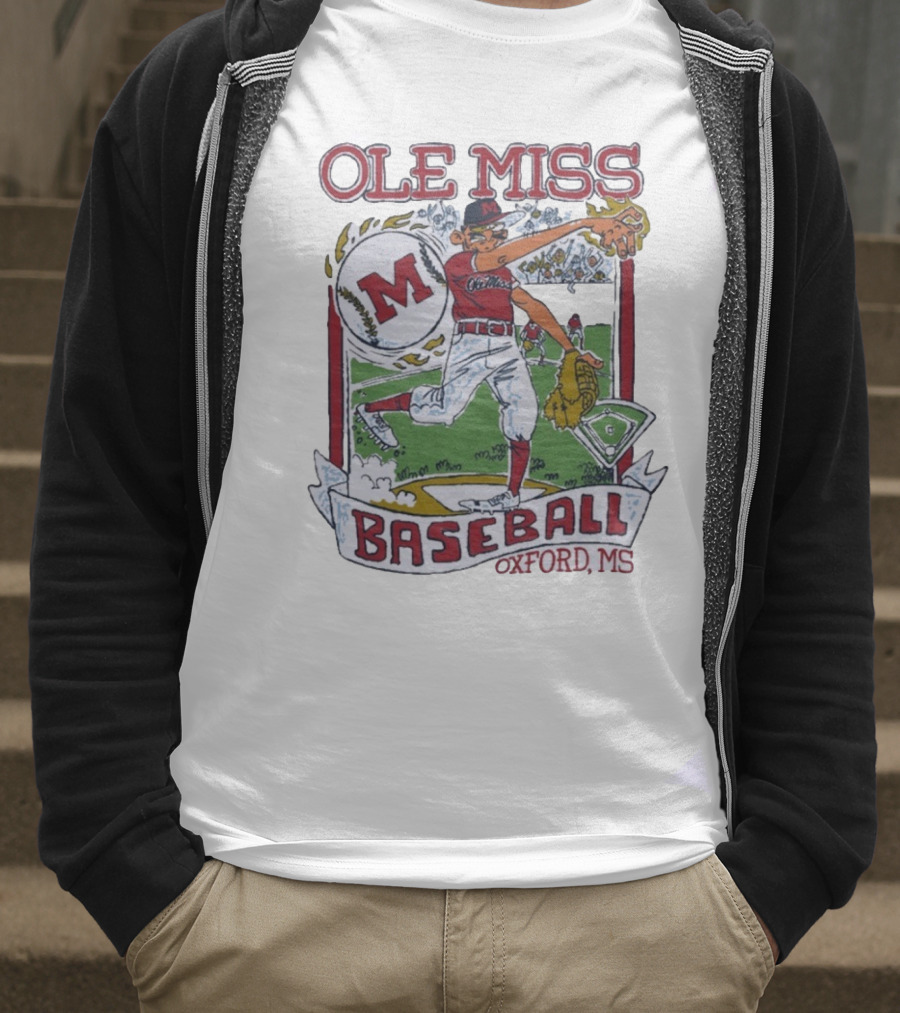 Ole Miss Baseball Oxford MS Pitcher Illustration With M Logo T-Shirt