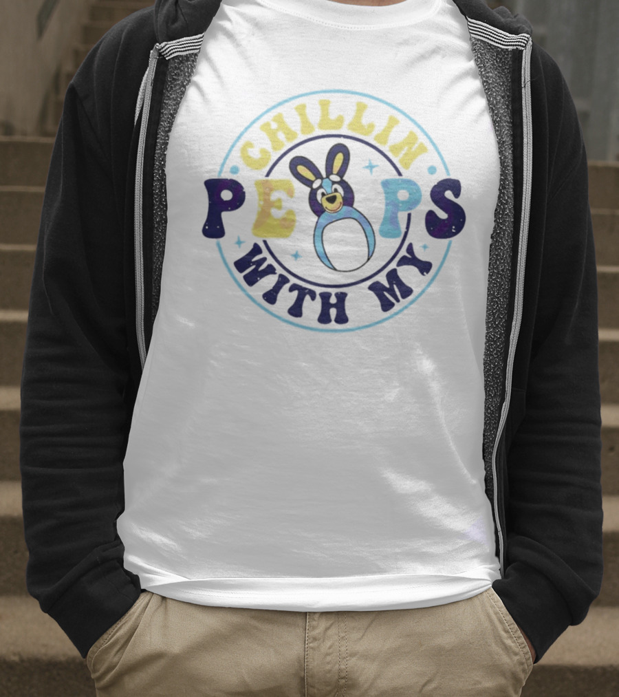 Chillin With My Peeps Bluey Easter Bunny Retro T-Shirt