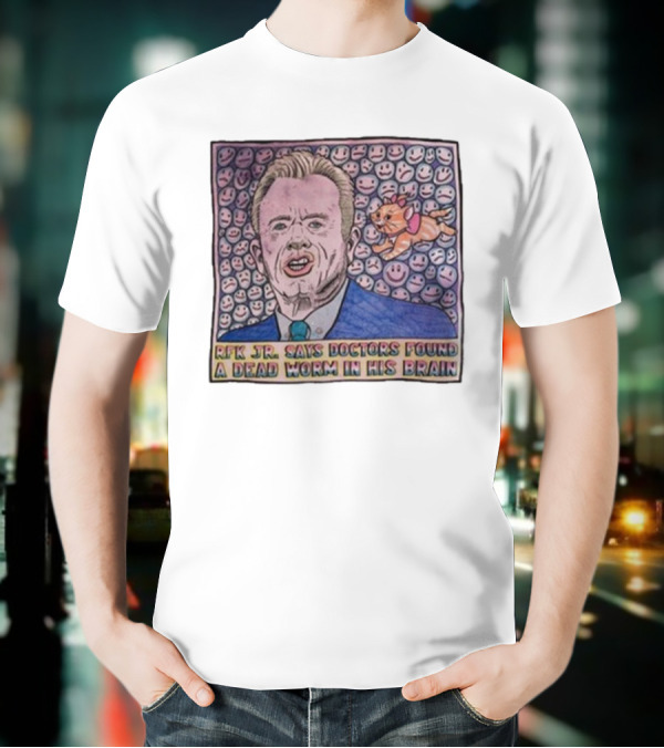 RFK Jr Says Doctors Found A Dead Worm In His Brain Surrounded By Smiley Faces And Cartoon Dog T-Shirt