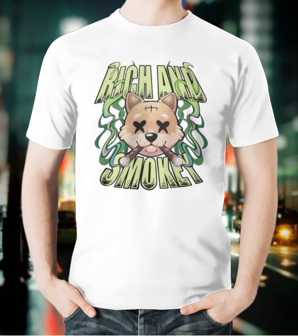 Rich And Smoke Green Smokey Dog Face With Crossed Eyes T-Shirt