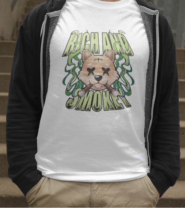 Rich And Smoke Green Smokey Dog Face With Crossed Eyes T-Shirt
