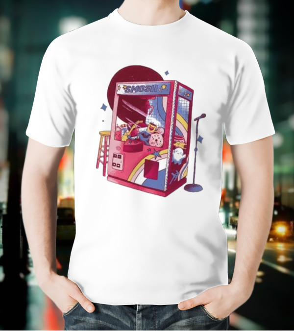 Smosh Pit Claw Machine Arcade Theme With Colorful Characters And Microphone T-Shirt