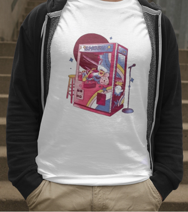 Smosh Pit Claw Machine Arcade Theme With Colorful Characters And Microphone T-Shirt