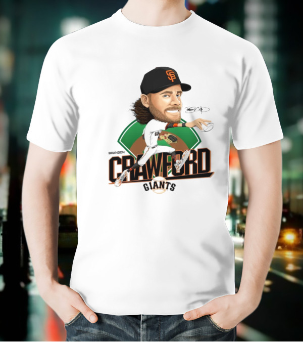 San Francisco Giants Brandon Crawford Caricature Celebrating Legendary Signature T-Shirt