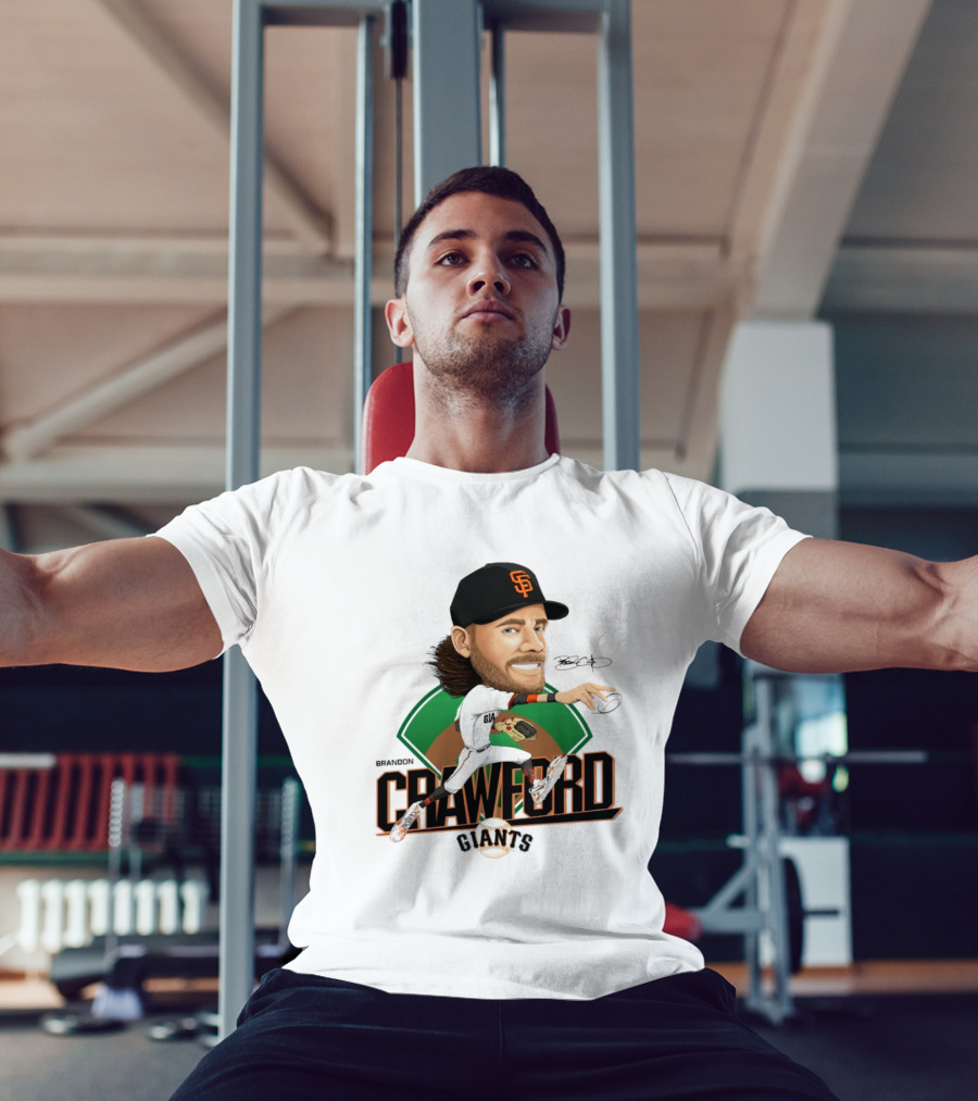 San Francisco Giants Brandon Crawford Caricature Celebrating Legendary Signature T-Shirt