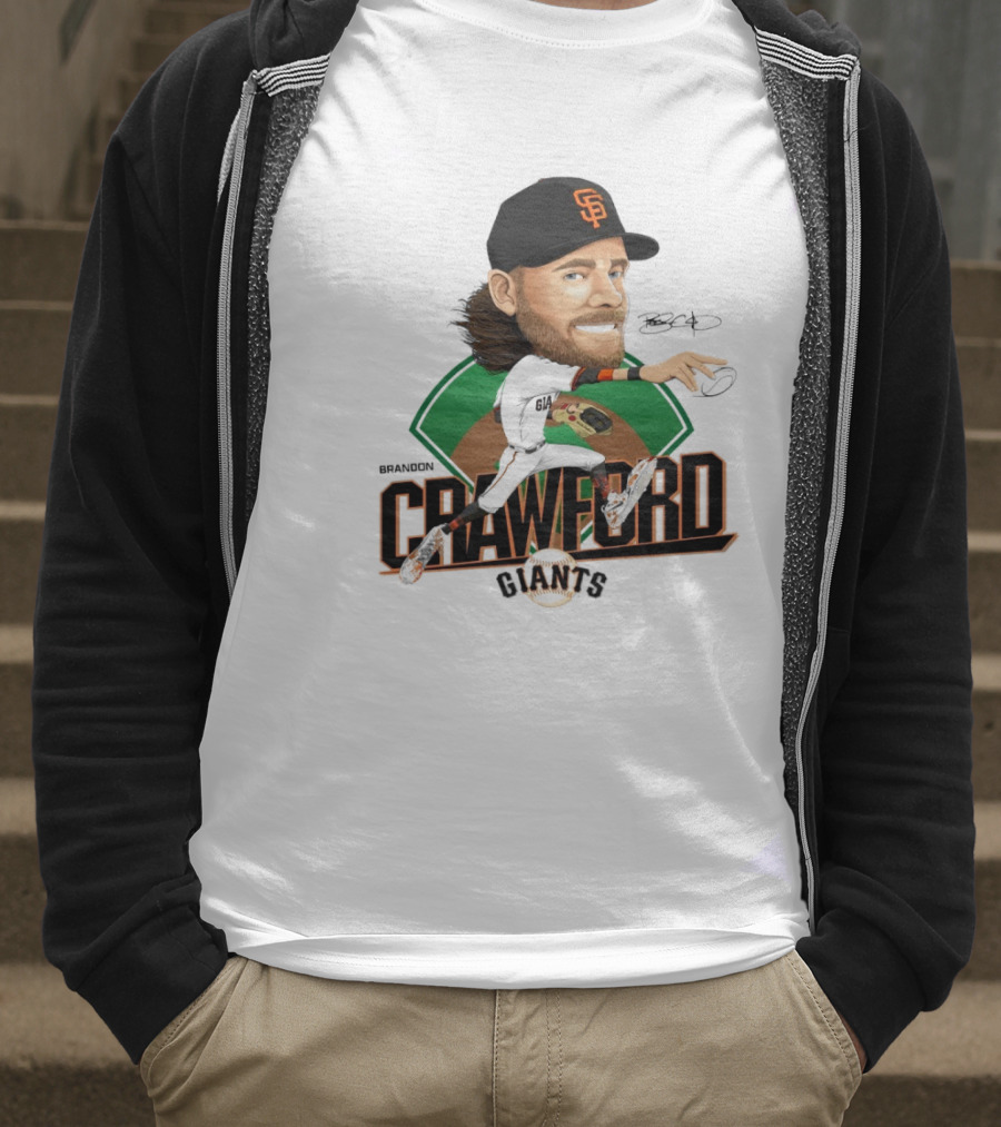 San Francisco Giants Brandon Crawford Caricature Celebrating Legendary Signature T-Shirt