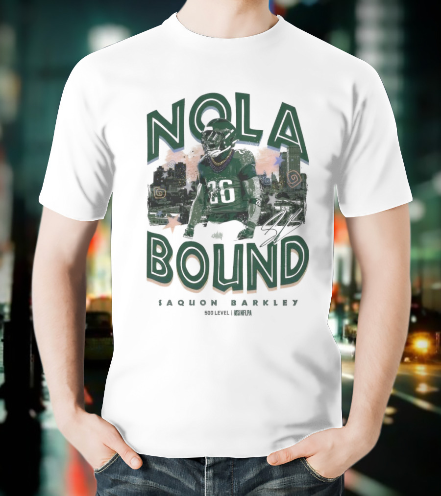 NOLA Bound Saquon Barkley Philadelphia Eagles NFLPA Signature T-Shirt