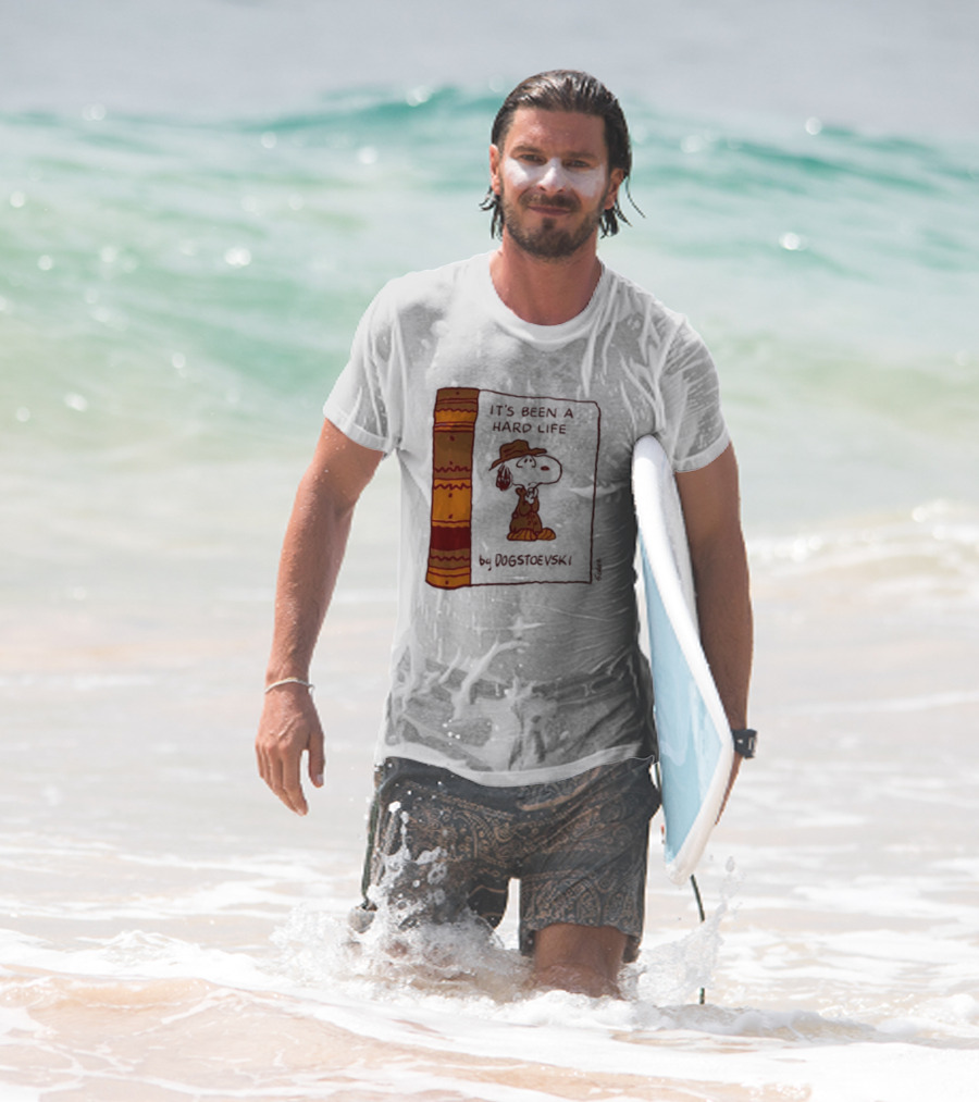 It's Been A Hard Life By Dogstoevski Snoopy Book Cover T-Shirt