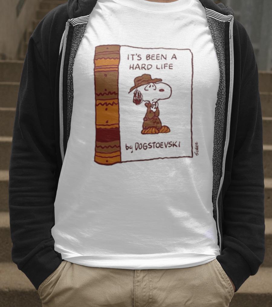 It's Been A Hard Life By Dogstoevski Snoopy Book Cover T-Shirt
