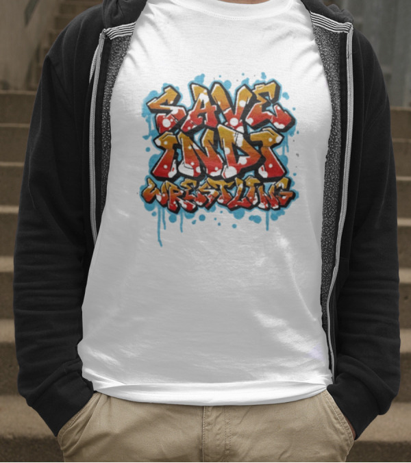 Save Indi Wrestling Graffiti Style Bold Text T-Shirt