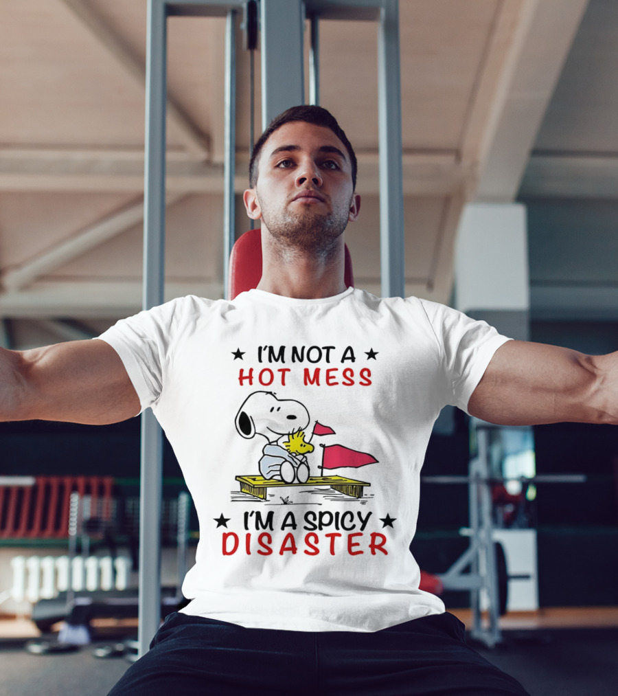 Snoopy I'm Not A Hot Mess I'm A Spicy Disaster Woodstock Hug Peanuts T-Shirt