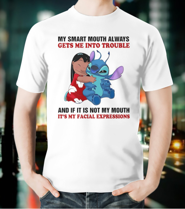 Lilo And Stitch My Smart Mouth Gets Me Into Trouble Facial Expressions T-Shirt