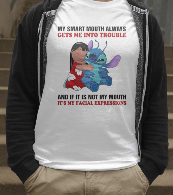 Lilo And Stitch My Smart Mouth Gets Me Into Trouble Facial Expressions T-Shirt