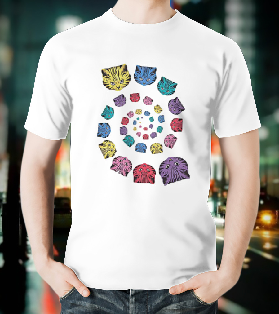 Spiral Cats Multicolor Optical Illusion T-Shirt