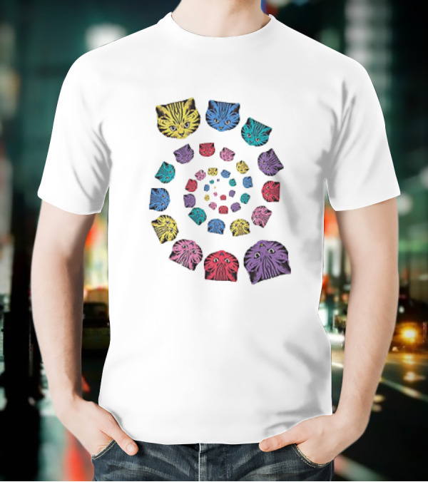 Spiral Cats Multicolor Optical Illusion T-Shirt