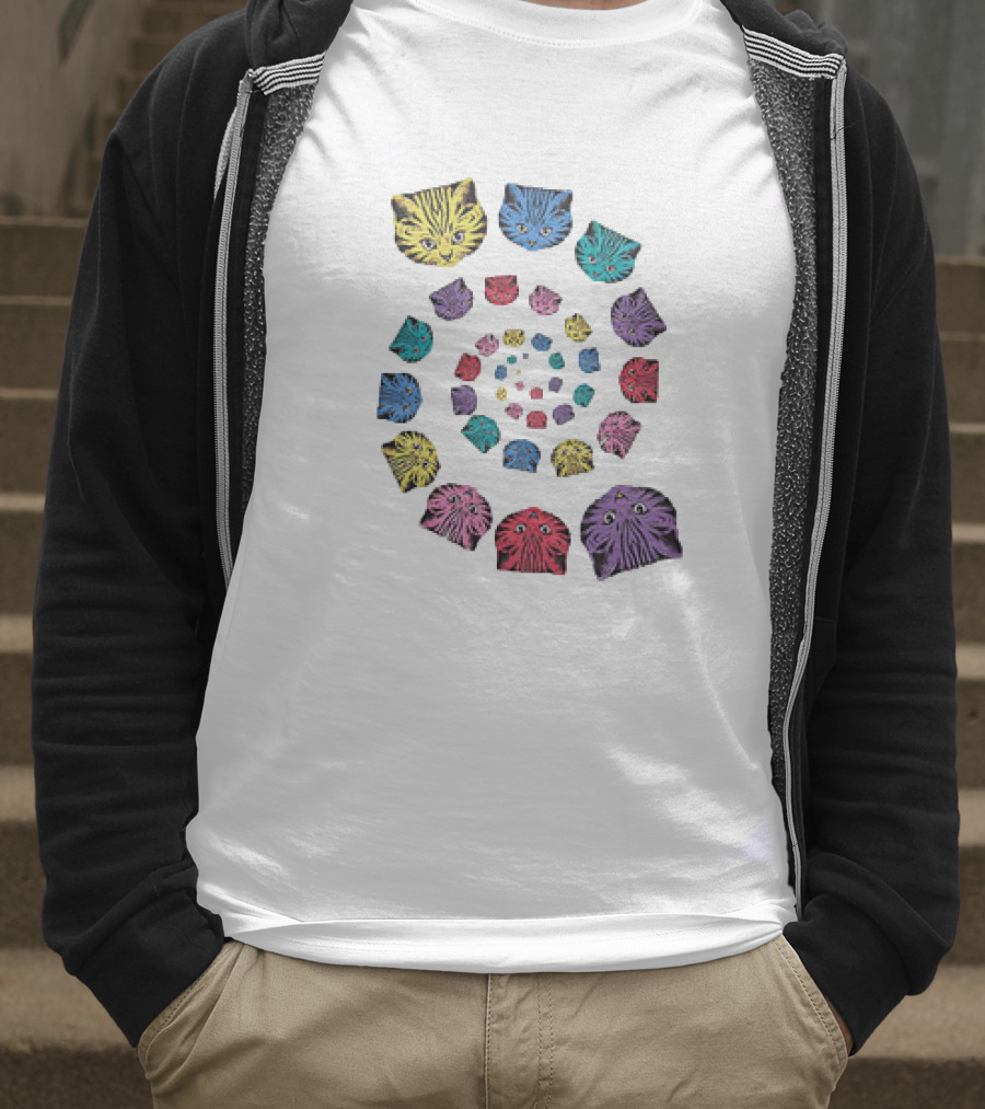 Spiral Cats Multicolor Optical Illusion T-Shirt
