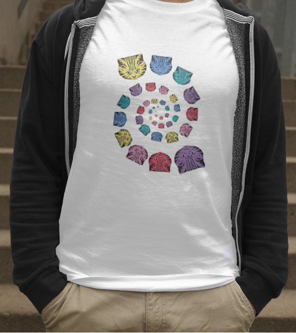 Spiral Cats Multicolor Optical Illusion T-Shirt