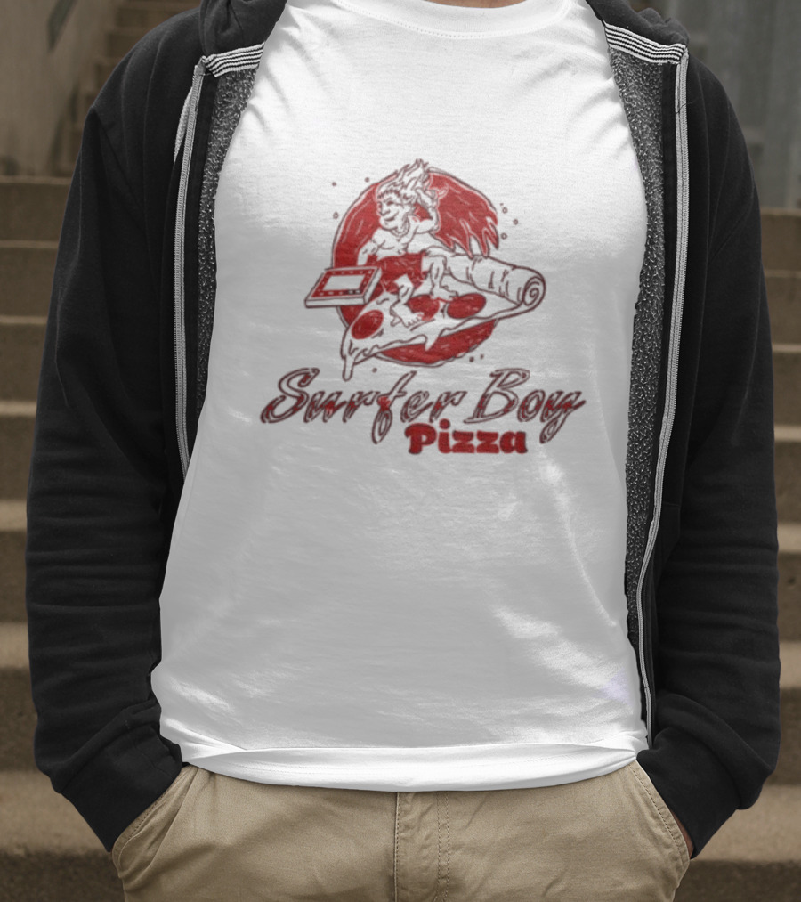 Surfer Boy Pizza Wave And Slice Graphic T-Shirt