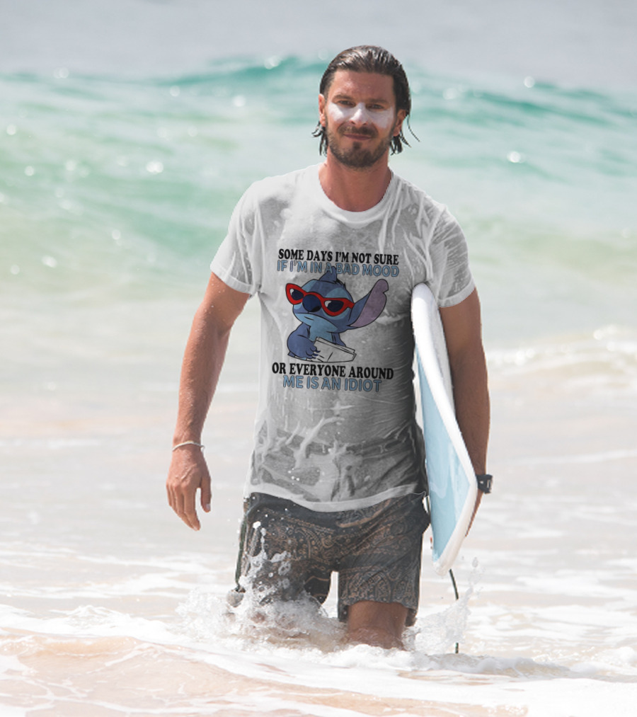 Stitch Some Days I’m Not Sure If I’m In A Bad Mood Or Everyone Around Me Is An Idiot Red Sunglasses T-Shirt