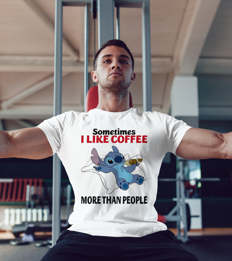 Stitch Sometimes I Like Coffee More Than People Relaxing With Cup T-Shirt