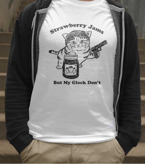 Strawberry Jams Cat With Gun And Jar T-Shirt