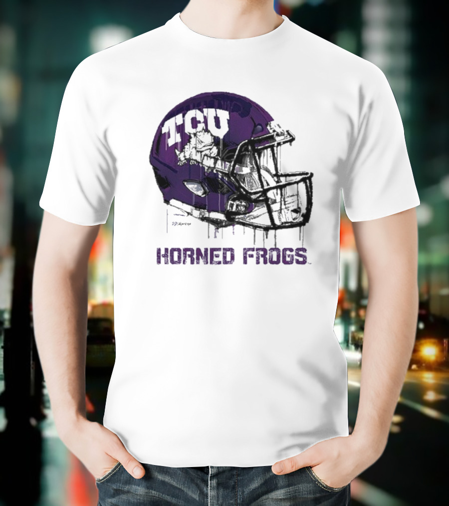 TCU Horned Frogs Dripping Helmet Football T-Shirt