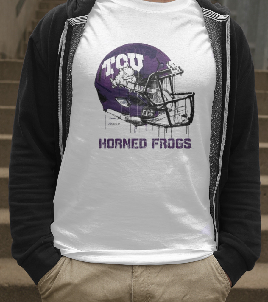 TCU Horned Frogs Dripping Helmet Football T-Shirt