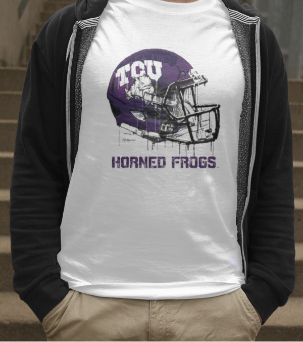 TCU Horned Frogs Dripping Helmet Football T-Shirt