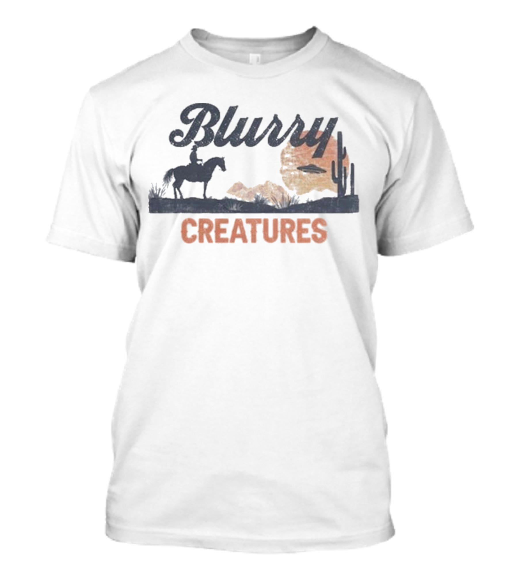 Blurry Creatures UFO Desert Cowboy Cactus Scene T-Shirt