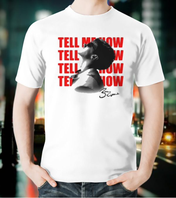 Tell Me How Ben Rodrigues Signature Black And White Artistic Portrait With Repeated Text In Eye-Catching Red Style T-Shirt