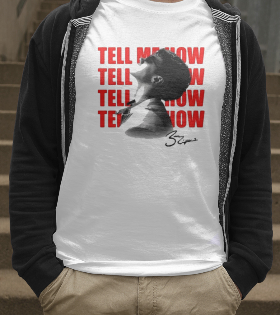 Tell Me How Ben Rodrigues Signature Black And White Artistic Portrait With Repeated Text In Eye-Catching Red Style T-Shirt