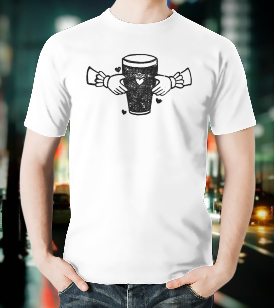 Claddagh Pint With Heart And Hands Embrace T-Shirt