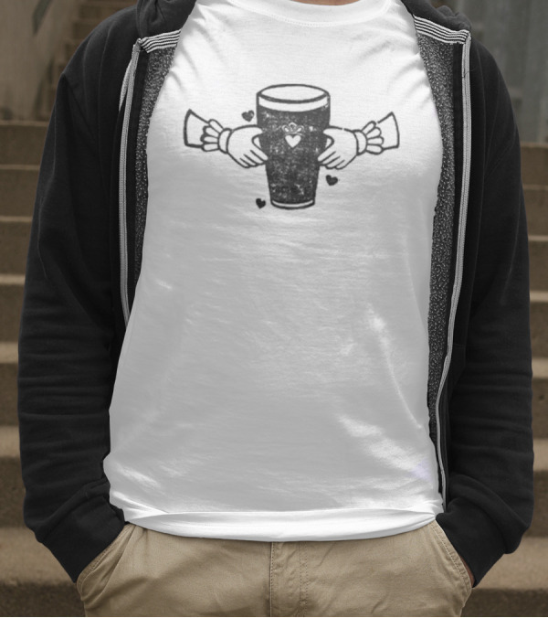 Claddagh Pint With Heart And Hands Embrace T-Shirt